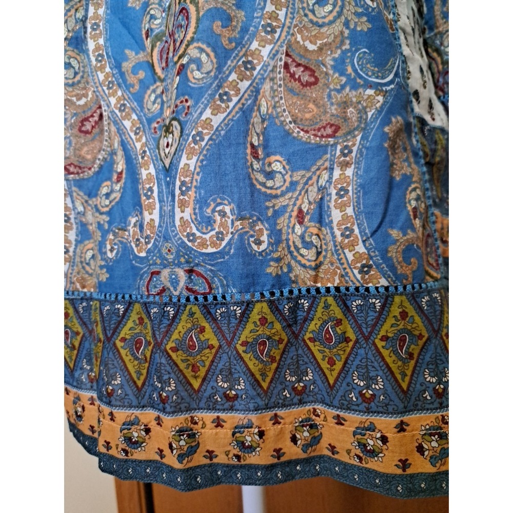 Lucky Brand Cotton Lightweight Paisley  Boho Style Patchwork Blouse Top Tunic S - Picture 2 of 13